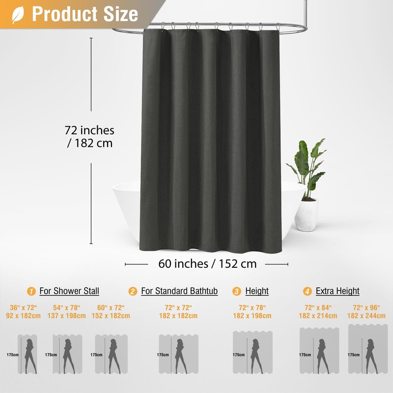 BTTN 60 Inch Stall Fabric Shower Curtain - Linen Cloth