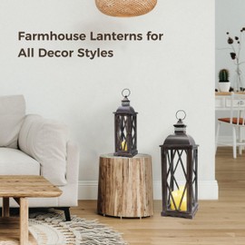 Perfnique Farmhouse Outdoor Lanterns for Patio, Set of 2 Rustic Lanterns Decor, Vintage Hanging Lanterns Decorative for Porch, Garden, Yard, Indoor (No Glass, Dark Brown)