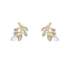 QYHH018 Women's Stud Earrings Gold Leaf Branch Small Small 925 Silver Metal Allergy Korean Style Cute Accessory Jewelry, Sterling Silver