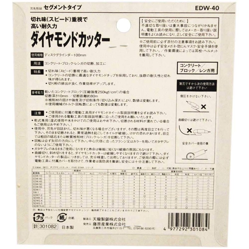 E-Value EDW-40 Diamond Cutter Segment Type, 4.1 inches (105 mm)