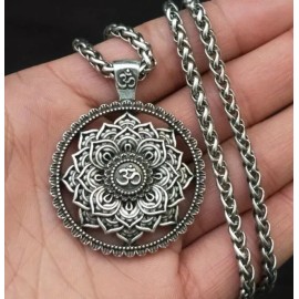 New Buddhism Lotus Pendant Prayer Amulet Necklace Stainless Steel Silver Flower