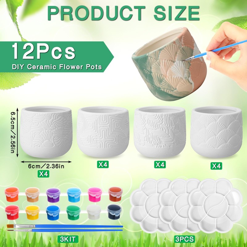 Zubebe 12 Pcs Paint Your Own Ceramic Pots Bulk Unfinished