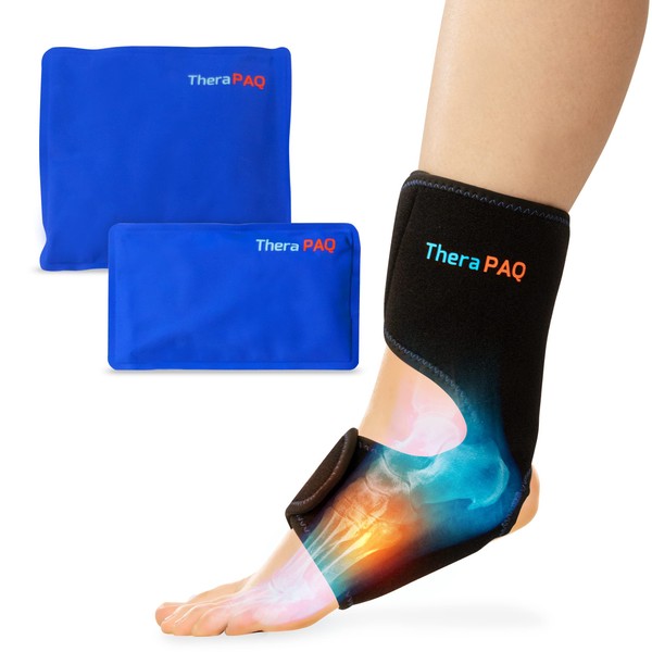 Foot & Ankle Ice Pack Wrap with 2 Hot/Cold Gel Packs by TheraPAQ | Foot Pain Relief for Achilles Tendon Injuries, Plantar Fasciitis, Bursitis & Sore Feet | Microwaveable, Freezable and Reusable