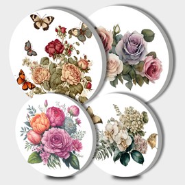 Flower Round Metal Hob Covers Set of 4 Stove Cooker Hob Covers for Cookers Gas Stove Protector Cookware Accessories Modern Cooktop Decor