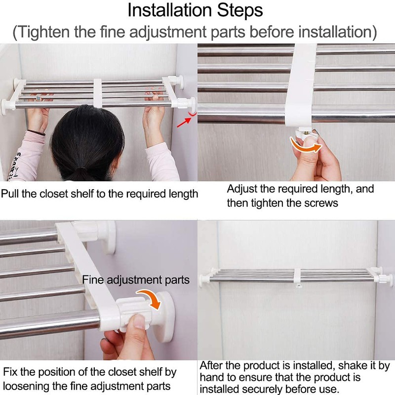 Hershii Tension Shelf Expandable Rod Closet System Heavy Duty Clothes