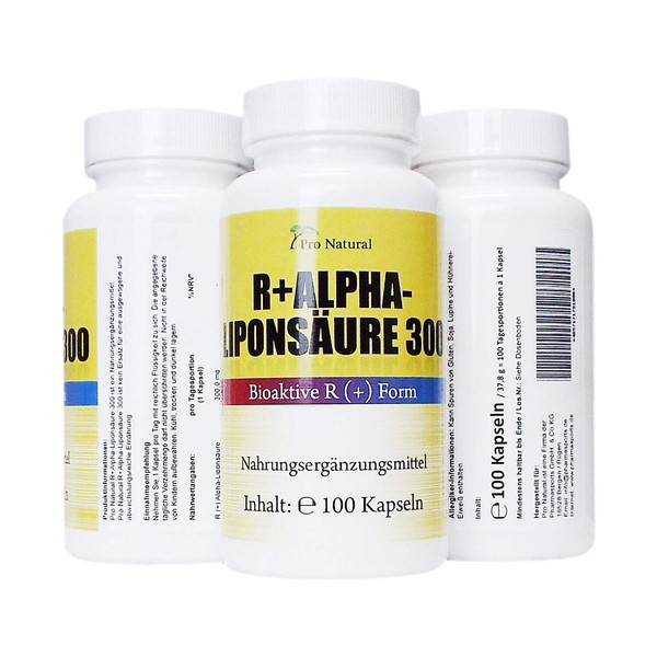 Pack of 3 Alpha Lipoic Acid Biologically Active R-Shape 300 mg 300 Vegetarian Capsules Made in Germany (Pure R (+) Enantiomer, Chromatographically Cleaned)