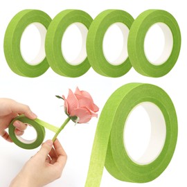 DRERIO Flower Tape, 4 Rolls, Width 0.5 inches (12 mm), Shallow Green, Length 98.8 ft (30 m), Artificial Flower Tape, Flower Stem Packaging, Ground Roll Wire (4 Rolls, Shallow Green/Light Green)