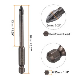 HARFINGTON 20pcs Titanium Masonry Drill Bit, 6mm Concrete Drill Bits Ceramic Tile Drill Bit with 1/4" Hex Shank 74mm Length for Ceramic Tile Marble Mirror Glass Concrete Brick Plastic Wood