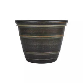 Grosfillex 15" Light Bronze Rustic Resin Indoor Patio Garden Planter Round Flower Pot Decor