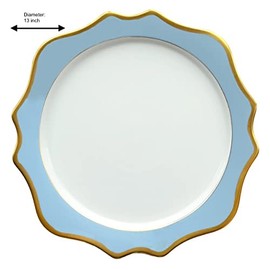 Decor Essentials Ceramic Scalloped Edge Gold Rimmed Charger Plate Dinnerware Party Table Setting Christmas Wedding Event Decor (Blue/Gold)