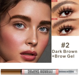 Magic Microblading Eyebrow Contouring Pencil - 2 in 1 Waterproof Eyebrow Pencil & Sealing Eyebrow Gel - 3D Makeup Fine Stroke 4 Fork Tip Brow Pencils - Long Lasting Eyebrow Pen Women (Dark)