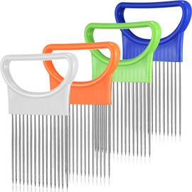 4 Pieces Onion Holder Slicer Stainless Steel Onion Slicer Vegetable Tomato Holder Slicer Cutter for Kitchen Worker Safety Cooking Tools, 4 Colors