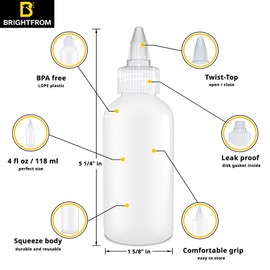 BRIGHTFROM Condiment Squeeze Bottles - 4 OZ Squirt Empty Bottles, Clear Twist Top Cap, Leak Proof - Great for Ketchup, Mustard, Syrup, Sauces, Dressing, Oil, Arts & Crafts, BPA-FREE - Pack of 2