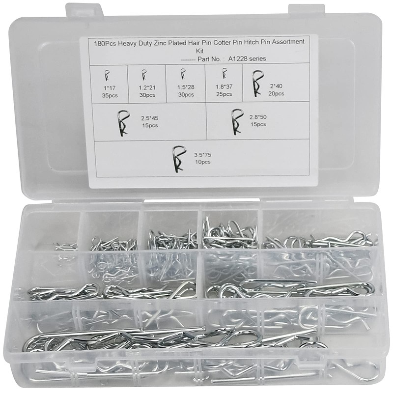 180 Pcs Cotter Pins Assortment Kit, 8 Sizes Stainless Steel