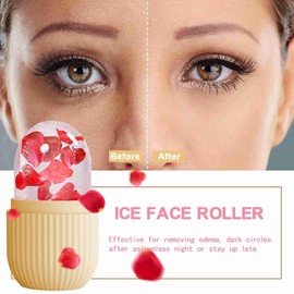 XHJRI Ice Face Roller Massager,Ice Cube Roller for Face, Eyes and Neck Naturally Conditioning and Skin Care,De-Puff Eye Bags,Reduce Migraine Pain,Reusable Massage Silicone Ice Mold (Beige)