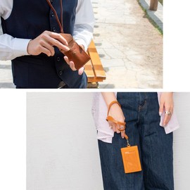 RafiCaro Vertical ID Card Holder, Genuine Leather, Italian Leather, Neck Strap, Pass Case, ID Case, Name Holder, IC Card, Commuter Pass Card, Employee ID Card, Greige, Greige