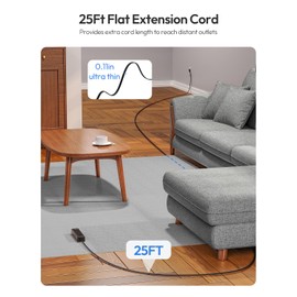 Flat Extension Cord 15 ft+5FT,Surge Protector Power Strip with 9 Widely Outlets and 3 USB Ports (1 USB-C), Flat Extension Cord with Multiple Outlets, 1080 Joule, Mount, for Home Office, Dorm,Black