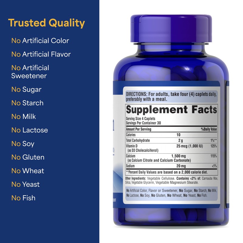 Puritan's Pride Absorbable Calcium 1500 mg Plus Vitamin D3 25mcg