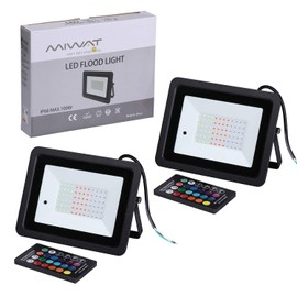 Miheal (2 Pack) 110V 100W RGB LED Flood Lights,Outdoor Color Changing Floodlight with Remote Control, IP68 Waterproof 16 Colors 4 Modes Dimmable Wall Washer Light, Stage Lighting[Energy Class A++]