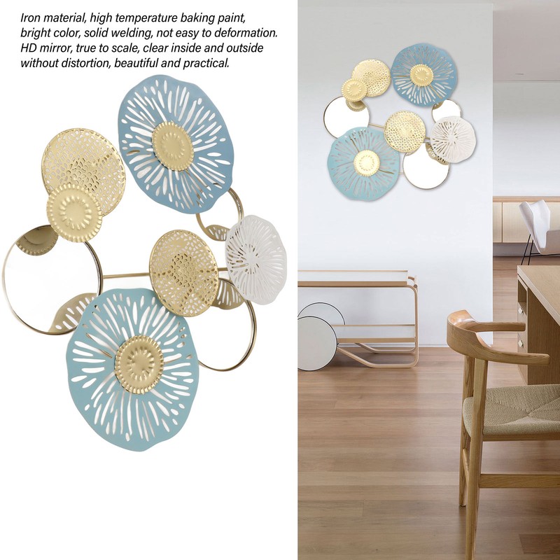Wall Iron Decoration Lotus Shape With Mirror Metal Wall Art
