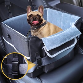 AMFIYQ Dog Car Seat for Small Dogs, Dog Booster Seat for Front and Back Seats with Safety Leash & Adjustable Safety Strap, Puppy Portable Pet Car Seat Perfect for Small Pets Up to 30lbs (Black)