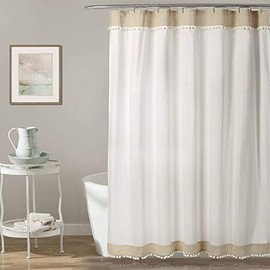 Lush Decor Adelyn Pom Shower Curtain, 72" x 72", Neutral