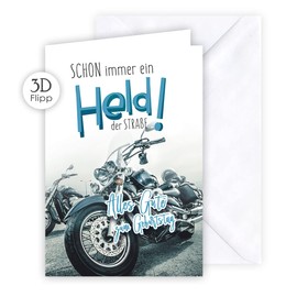 KE - Premium 3D Birthday Card, DIN B6 Folding Card, Includes Envelope, Perfect for Motorcycle Lovers, Motif: Motorbike