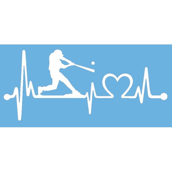 K1075 Baseball Guy Batter Batting Heartbeat Lifeline Decal Sticker (White)