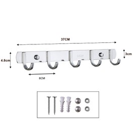 Spotact OTP239 Stainless Steel Coat Rack Heavy Duty Wall Mounted Towel Hanger Modern Metal Clothes Hooks for Entryway Hallway Kitchen Bathroom Bedroom (Flat, 5 Hooks)