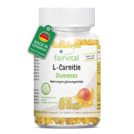 fairvital L-Carnitine Gummies, Pack of 60, 1000 mg per Daily Dose, Mango Flavour, High Dosage, 100% Vegan + Sugar Free, Quality Tested and High Dosage, Made in Germany