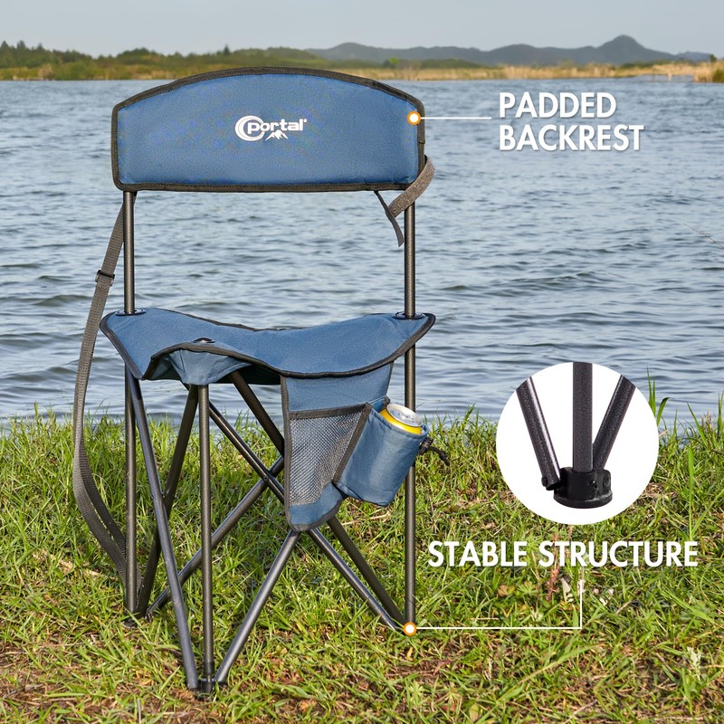 PORTAL Extra Large Quick Folding Tripod Stool with Backrest Fishing