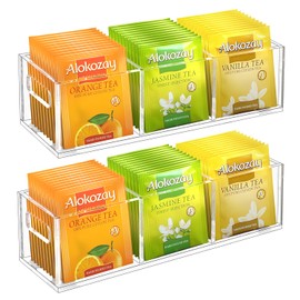EsLuker.ly Tea Bag Holder Organizer for Counter Small Acrylic Teabag Caddy Storage, 2 Pack Clear Tea Bar Station Accessories with Easy Access for Kitchen Office Countertop Cabinet Drawer