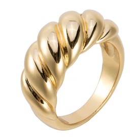 Aurelia Mae 18K Gold Plated Croissant Dome Ring Thick Twist Ring Band Wide Stacking Ring Chunky Gold Rings Size 7