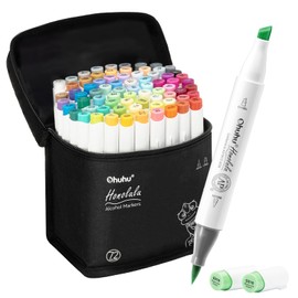 Ohuhu Alcohol Markers Brush Tip - AP Certificated Double Tipped Art Marker Set for Artist Adults Coloring Illustration- 72 Colors - Refillable - Chisel and Brush Dual Tips - Honolulu of Ohuhu Markers