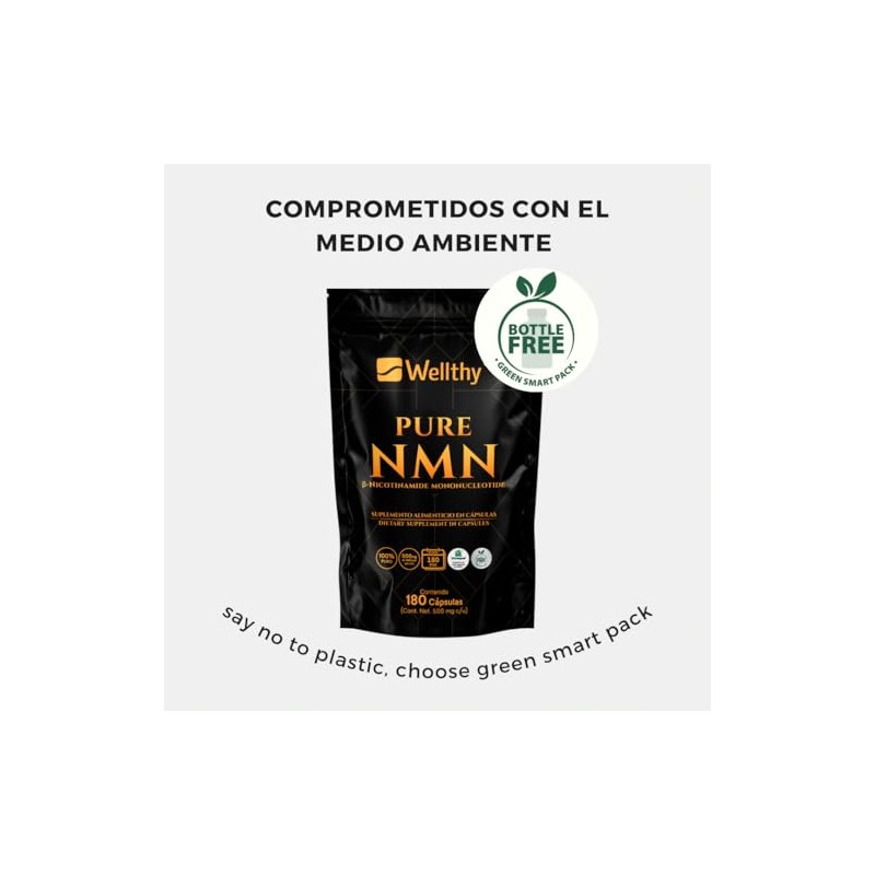 Wellthy Pure NMN 500mg 180 Cápsulas. 100% Puro, b-nicotinamide mononucleotide
