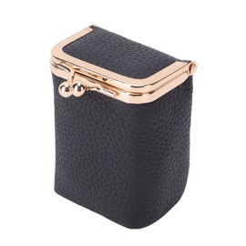 BRRNOO Estuche para Lápiz Labial con Espejo de Cuero, Mini Estuche Cosmético de Viaje Vintage para Mujeres y Niñas, Organizador de Almacenamiento de Joyas, Negro, 3,54 X 2,56 X 1,97 (BLACK)