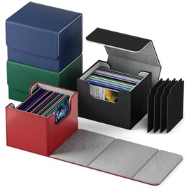 Mlikero Premium Trading Card Deck Box Compatible with MTG Cards, 4 Pack Horizontal Leather Card Deck Boxes for Over 100 TCG Cards, Magnetic Card Box Fits Magic Commander Yugioh Cards