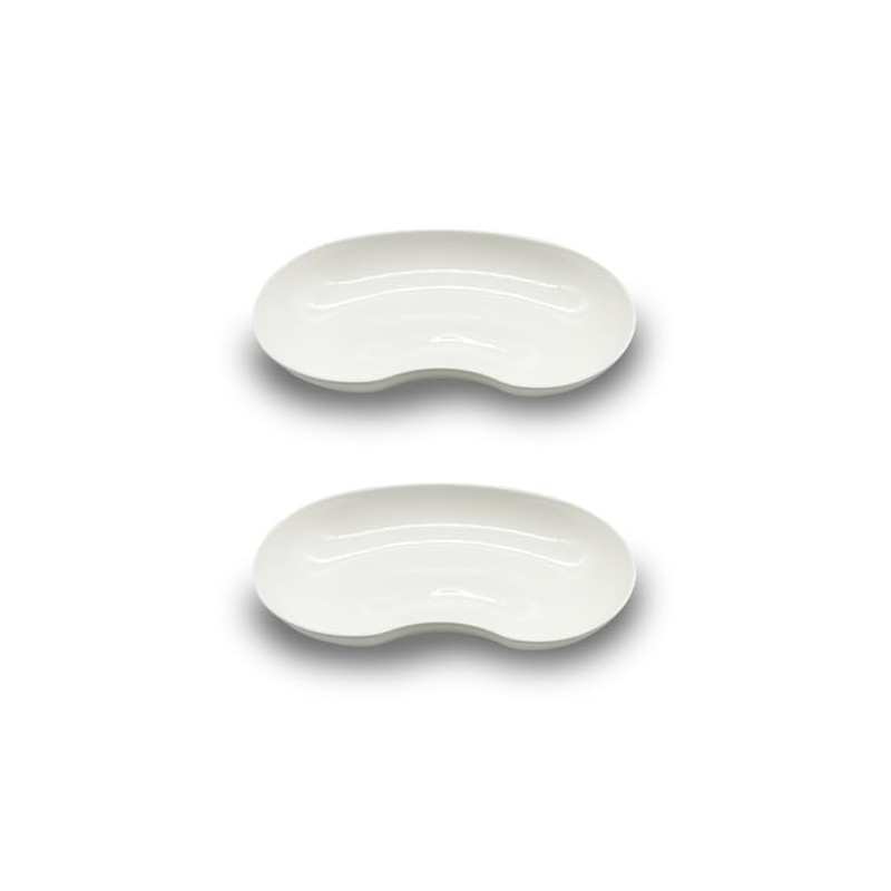 2 x Plastic Kidney Bowls, White, Reusable, Collection Tray, Food-Safe,