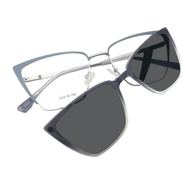 Circleperson Cat Eye Magnet glasses 2 in 1 Polarized clip on Sunglasses for Women 54-18-146 Metal Spring hinges, Gray/Silver