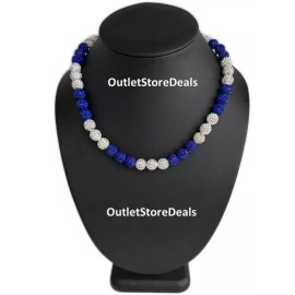 Power Energy Sports Bling Iced Disco Ball Crystal Beaded Bead Baseball Chain Necklace LA Dodgers - 18" inches