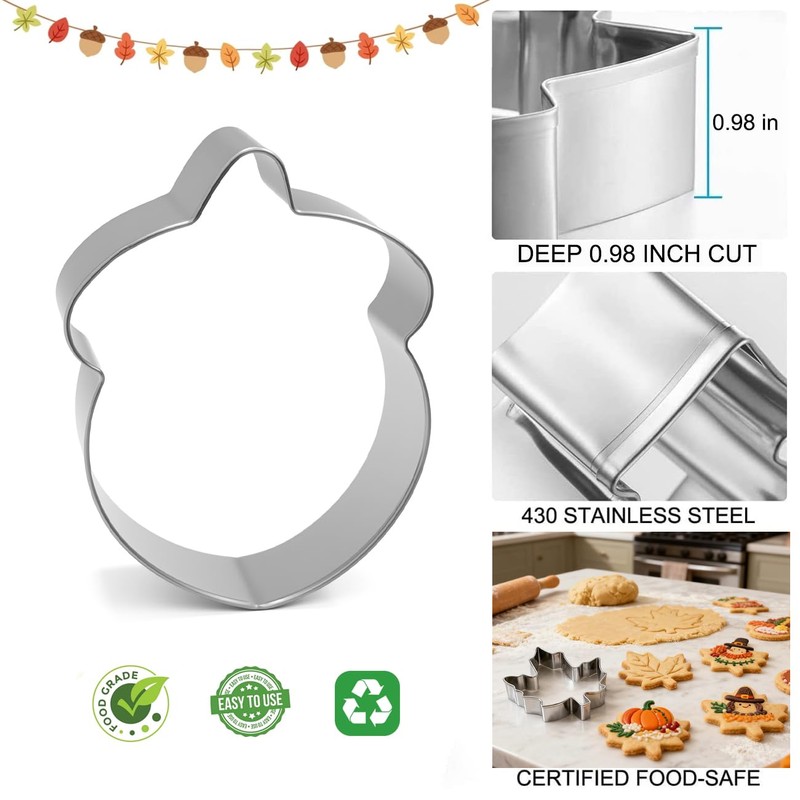 Fall Thanksgiving Cookie Cutters Set 7Pcs - Large Turkey, Pumpkin,