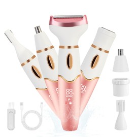 Kadın elektrikli tıraş makinesi, bayan bikini düzeltici, 4'ü 1 arada elektrikli tıraş makinesi, kadınlar için, su geçirmez, ıslak/kuru yüz tıraş makinesi, burun kaş kolları, koltuk altı bacakları için