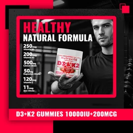 Nutravita Sugar-Free Vitamin D3 K2 Chews with Calcium + K2 (MK-7), Magnesium Citrate, Vitamin C, Extra Strength - Ultimate Absorption for Bone Muscle Teeth Immune,Vegan - 60 Count-Strawberry Flavor.