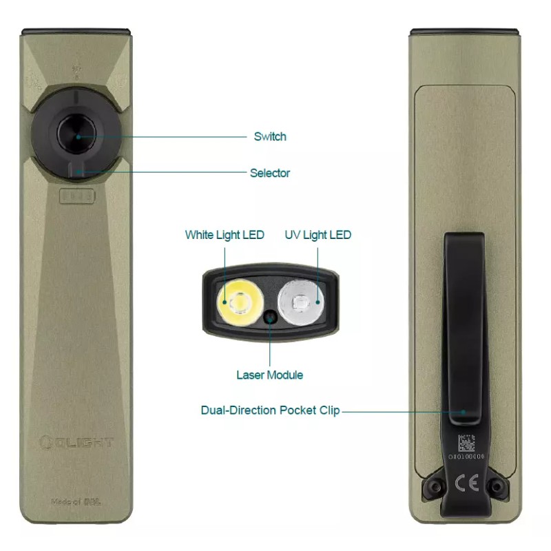 Olight Arkfeld Ultra Olive Green NW 3-in-1 EDC Flashlight, O-Aluminum