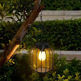 FREEPOWER Solar Lanterns Outdoor Waterproof - Set of 2 LED Garden Lighting Flickering Warm White Light, Metal, Hanging & Standing