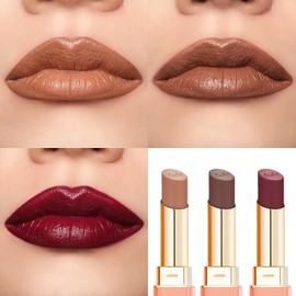 Oulac Color Rich Satin Lipstick Set For Women Nude Brown Lipsticks High Impact Lipcolor Tinted Lip Balm, Nourishing, Satin Finish, Moisturizing Creamy Formula, Vegan Gluten Free (10+12+13)
