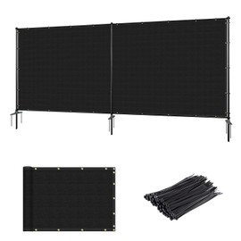 AwnPro 5' x 12' Outdoor Privacy Fence with Iron Poles Ground Spikes Dog Metal Garden Privacy Fence Backyard Patio Yard Barrier Boarder Divider (Black)