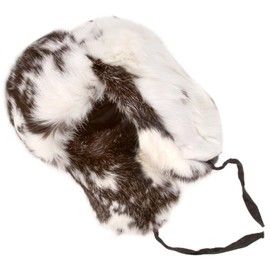 Winter Hat Russian Rabbit Fur Ushanka White & Black-62 Eagle Badge