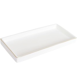 10 x 5 Ceramic Bathroom Tray for Countertop, Decorative Vanity Tray for Dresser Tops, Small Rectangular Trays for Perfume, Candle, Jewelry, Cosmetics (White)