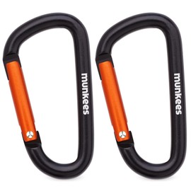 MUNKEES Popular D-Shape Carabiner Backpack Buckle Keychain Kettle Hanger Buckle Outdoor Accessory (Medium, Black, Two-Piece)